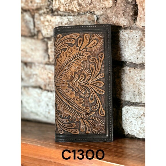 Western Floral Chocolate Tooled Rodeo Wallet - Picture 1 of 10